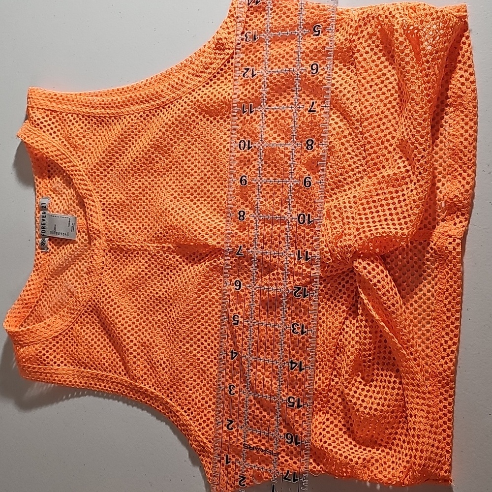 Forever 21 orange fishnet crop top knot waist NWOT Size S Swim coverup - Picture 9 of 9